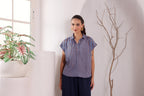 Women's Blue handblocked Striped Cotton jamdani Tunic