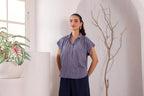 Women's Blue handblocked Striped Cotton jamdani Tunic