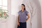 Women's Blue handblocked Striped Cotton jamdani Tunic