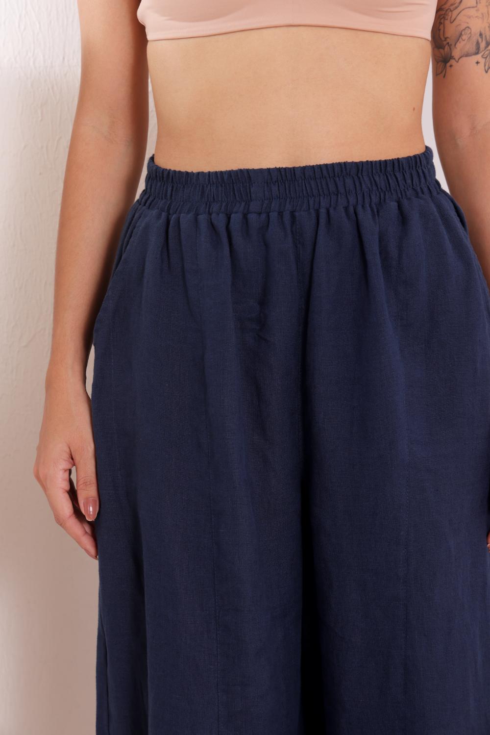Women's Navy Blue Linen Harem Pants