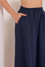 Women's Navy Blue Linen Harem Pants