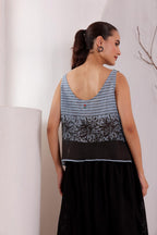Sky Blue Printed Sleeveless Cotton Top for Women