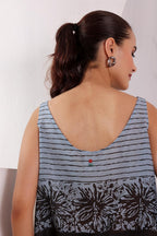 Sky Blue Printed Sleeveless Cotton Top for Women