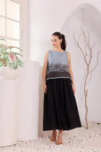 Sky Blue Printed Sleeveless Cotton Top for Women