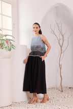 Sky Blue Printed Sleeveless Cotton Top for Women