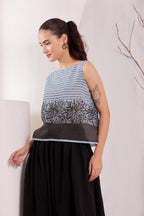 Sky Blue Printed Sleeveless Cotton Top for Women