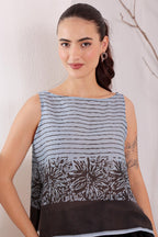 Sky Blue Printed Sleeveless Cotton Top for Women