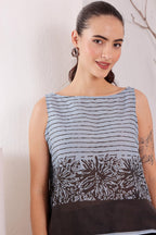 Sky Blue Printed Sleeveless Cotton Top for Women
