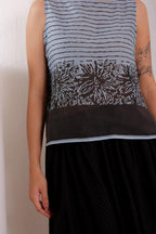 Sky Blue Printed Sleeveless Cotton Top for Women