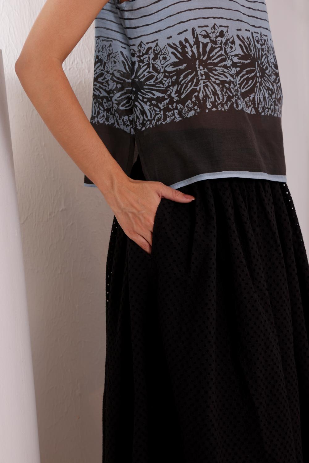 Sky Blue Printed Sleeveless Cotton Top for Women