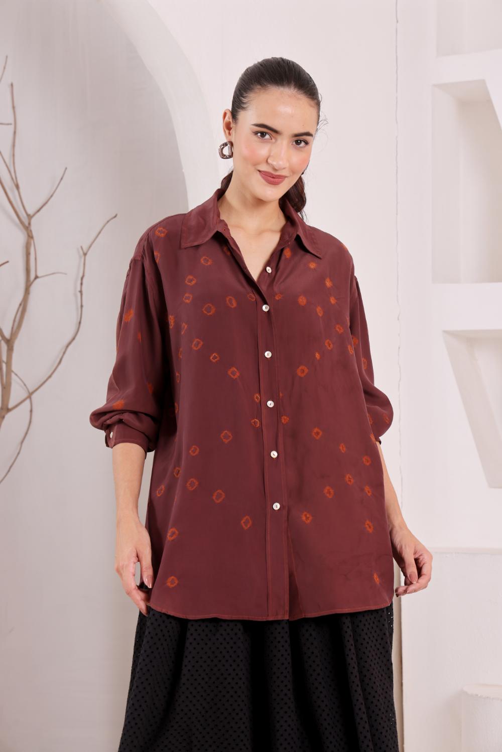 Women's Brown Tie-Dye Printed Shirt