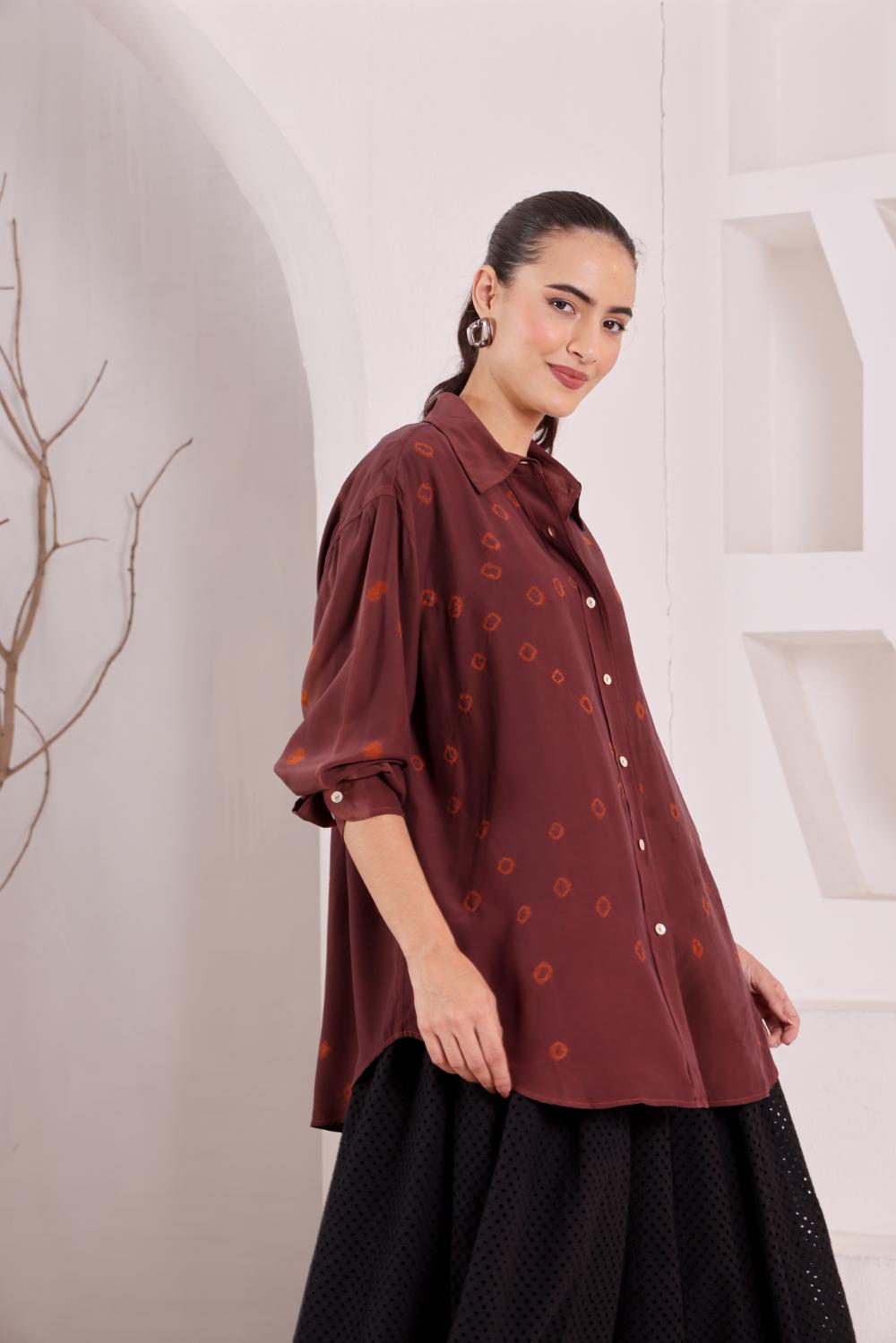 Women's Brown Tie-Dye Printed Shirt