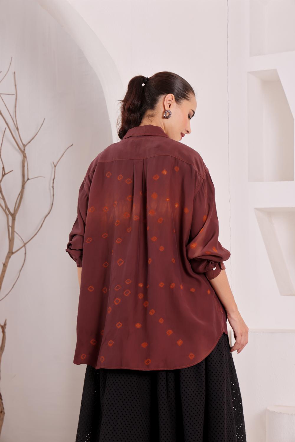 Women's Brown Tie-Dye Printed Shirt