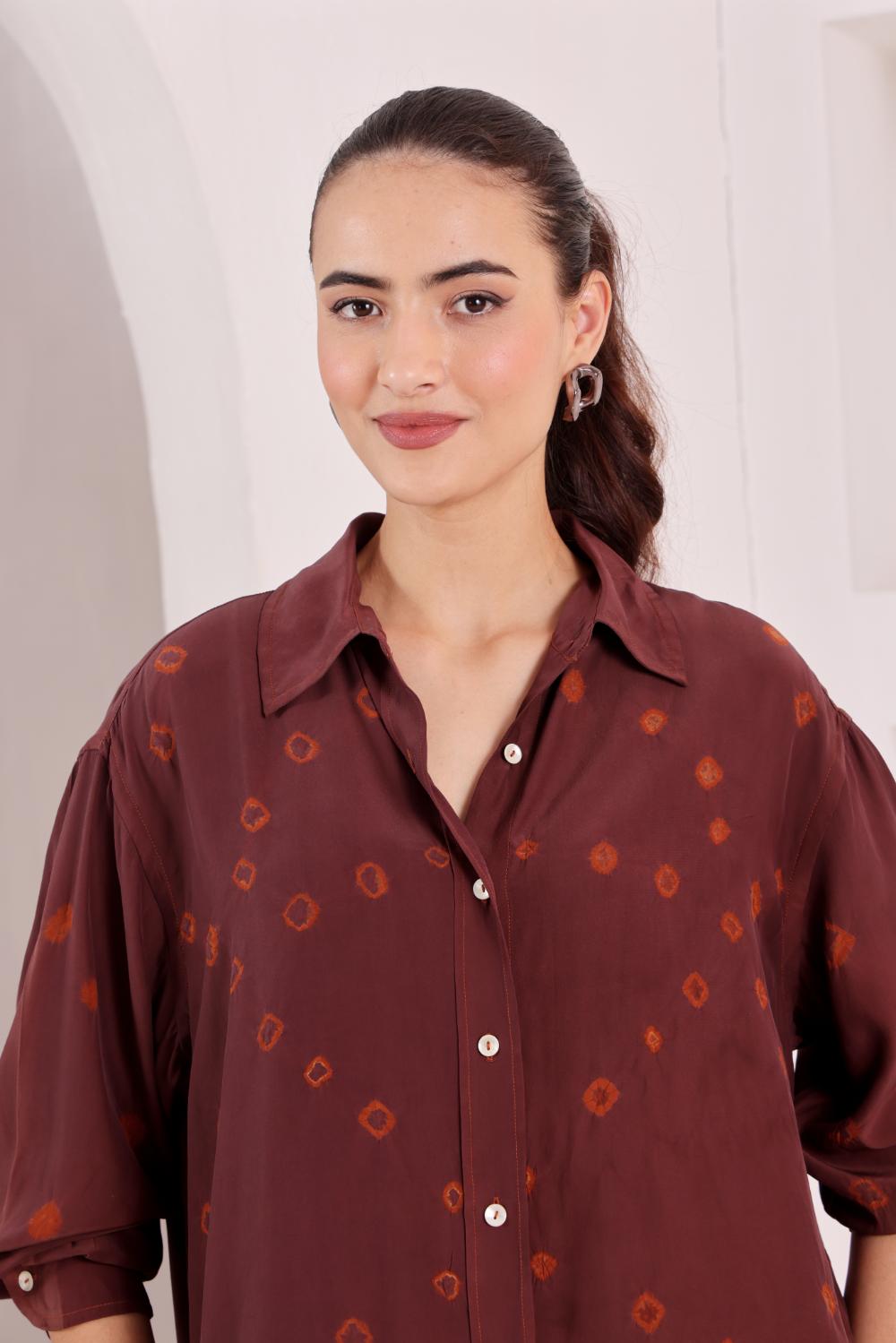 Women's Brown Tie-Dye Printed Shirt