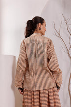 Women's Beige Floral Printed Cotton mulmul Shirt