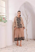 Women's Beige Floral Printed Cotton mulmul Shirt