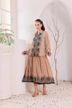 Women's Beige Floral Printed Cotton mulmul Shirt