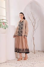 Women's Beige Floral Printed Cotton mulmul Shirt