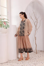 Women's Beige Floral Printed Cotton mulmul Shirt