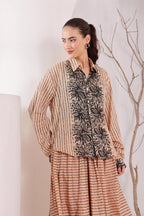 Women's Beige Floral Printed Cotton mulmul Shirt