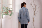 Women's Blue Floral Printed Cotton mulmul Shirt