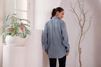 Women's Blue Floral Printed Cotton mulmul Shirt