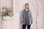Women's Blue Floral Printed Cotton mulmul Shirt