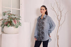 Women's Blue Floral Printed Cotton mulmul Shirt