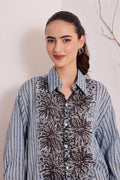Women's Blue Floral Printed Cotton mulmul Shirt
