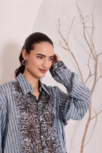 Women's Blue Floral Printed Cotton mulmul Shirt