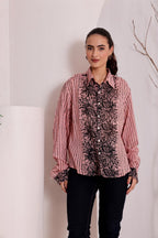 Women's Pink Floral Printed Cotton mulmul Shirt