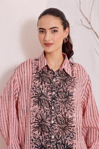 Women's Pink Floral Printed Cotton mulmul Shirt