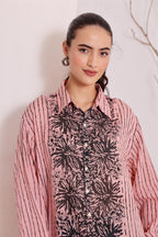 Women's Pink Floral Printed Cotton mulmul Shirt