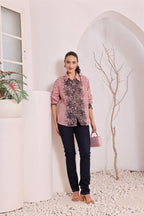 Women's Pink Floral Printed Cotton mulmul Shirt