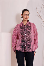 Pink Floral Block Print Cotton Shirt