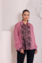 Pink Floral Block Print Cotton Shirt