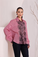 Pink Floral Block Print Cotton Shirt