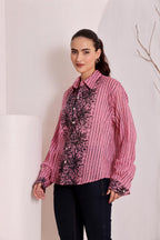 Pink Floral Block Print Cotton Shirt