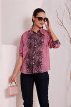 Pink Floral Block Print Cotton Shirt