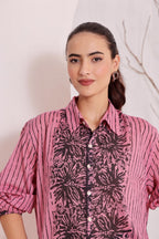 Pink Floral Block Print Cotton Shirt