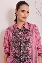 Pink Floral Block Print Cotton Shirt