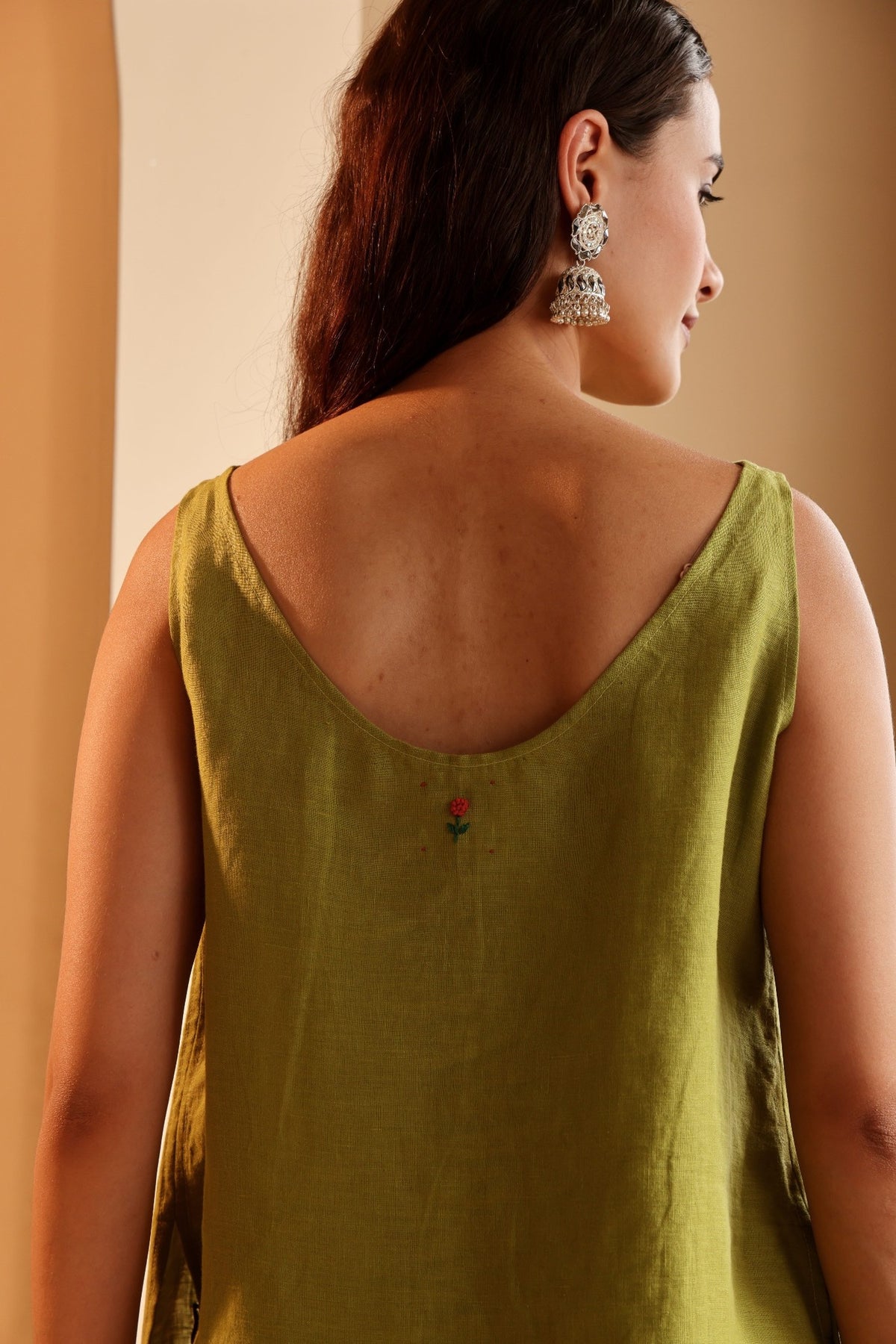 Women's Lime Floral Embroidered linen Co-ord Set