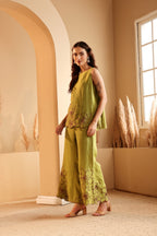 Women's Lime Floral Embroidered linen Co-ord Set