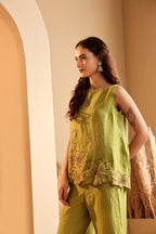 Women's Lime Floral Embroidered linen Co-ord Set