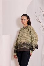 Olive Green Printed Cotton Top for Women