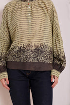 Olive Green Printed Cotton Top for Women