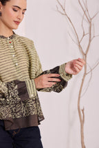 Olive Green Printed Cotton Top for Women
