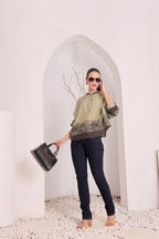 Olive Green Printed Cotton Top for Women