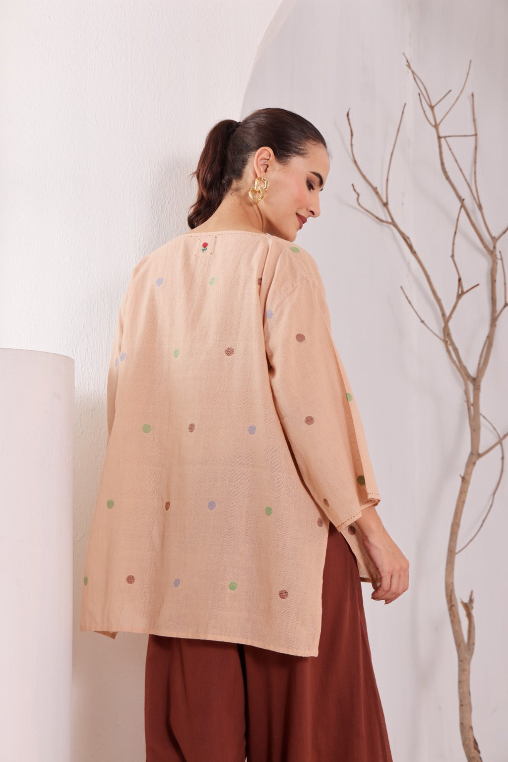 Cotton Jamdani Short Kurta & Cotton Pant Set