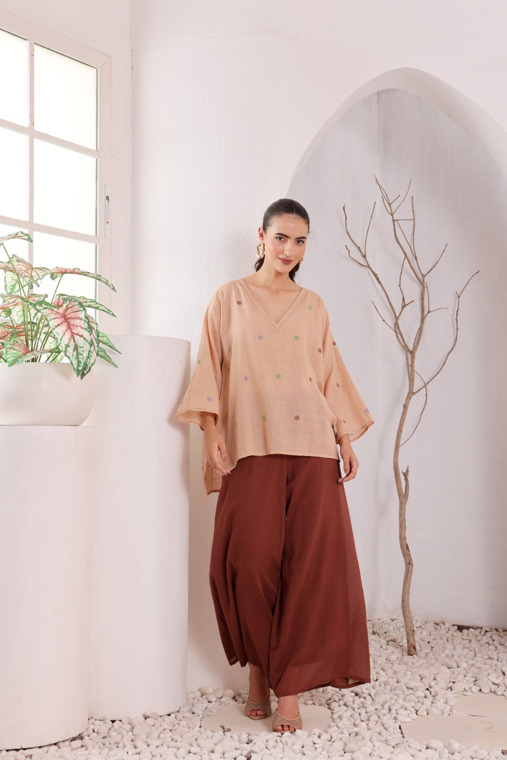 Cotton Jamdani Short Kurta & Cotton Pant Set
